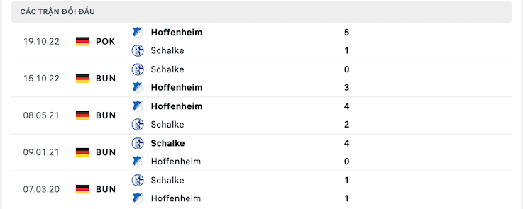 Thành tích đối đầu Hoffenheim vs Schalke